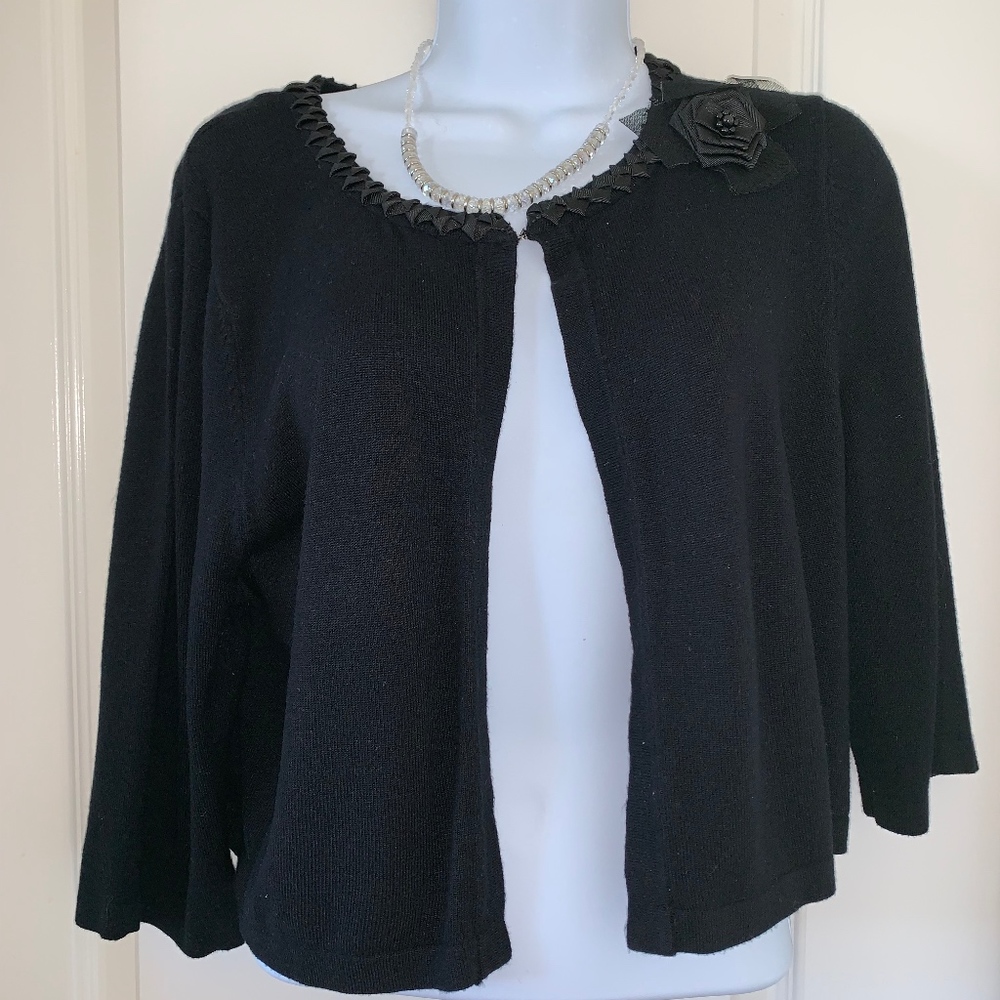 Black Cardigan Cape with Rose Size L